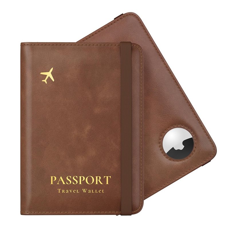 Leather Passport Cover - ABRT-ที่ใส่พาสปอร์ตพร้อมระบบป้องกัน RFID สำหรับ Airtag, กระเป๋าใส่พาสปอร์ตหนัง PU