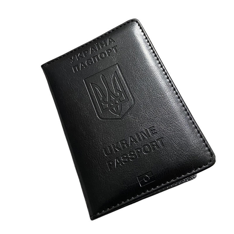 Leather Passport Cover - ยูเครนผู้ถือหนังสือเดินทางผู้ชายสีดําหนัง Pu บนหนังสือเดินทางกระเป๋าสตางค์ Passaporte Viagem