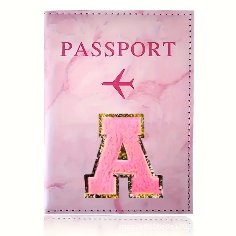 Leather Passport Cover - ซองใส่หนังสือเดินทางหนัง PU สีชมพูพร้อมป้ายปัก, ซองใส่บัตรต่างๆ, อุปกรณ์เสริมสำหรับการเดินทาง